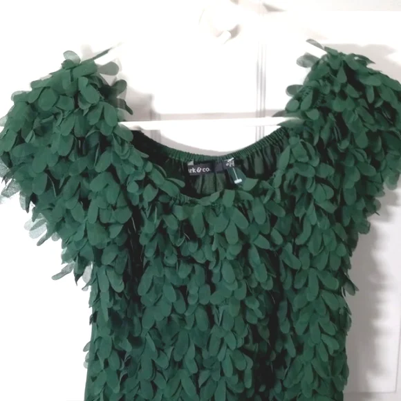 ark and co green dress Ark & Co Sz SMALL Chiffon Leaf Petal Dress, VeryUnique Off Shoulder